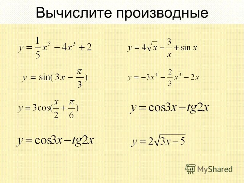 Вычислите производные y 3 x