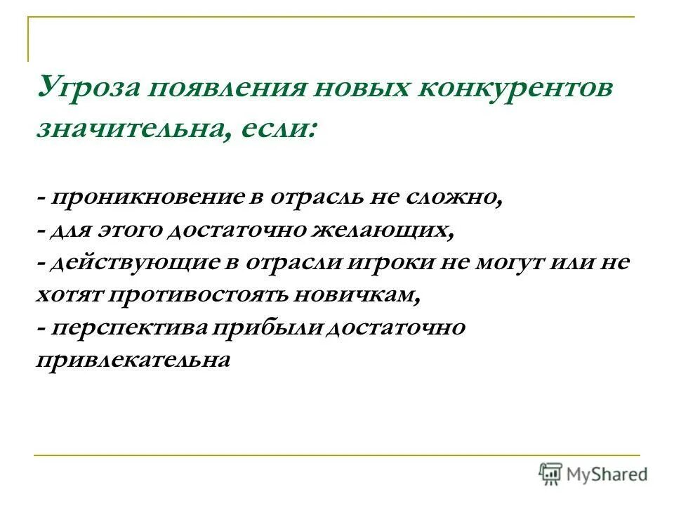 угроза появления новых конкурентов
