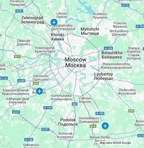 Московские аэропорты на карте