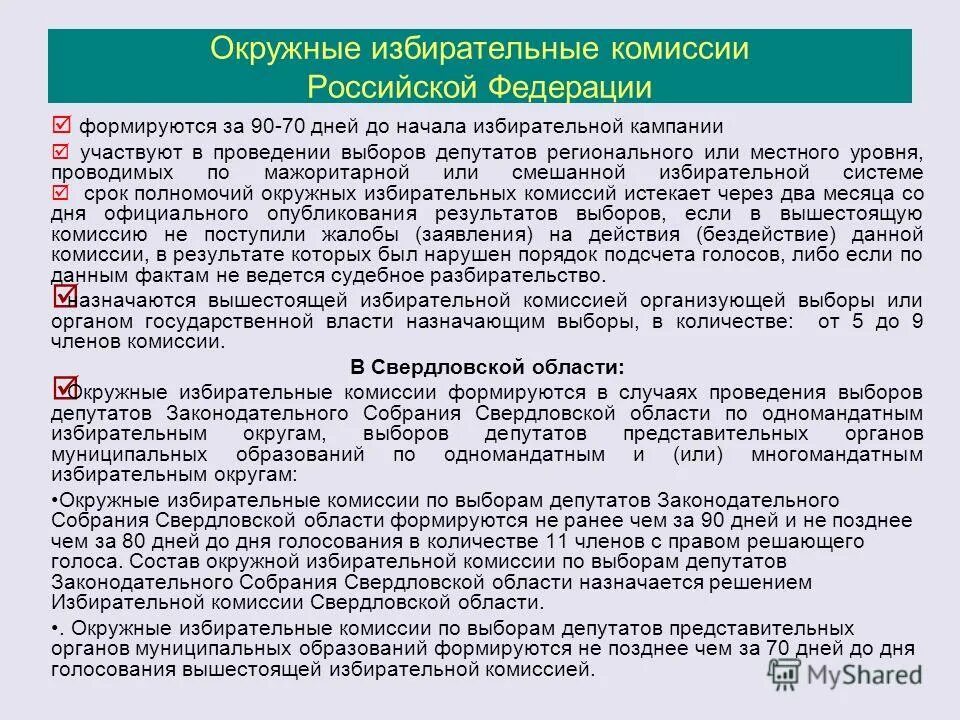 Формирование окружных избирательных комиссий. Формирование окружных избирательных комиссий. Формирование окружных избирательных комиссий. Формирование окружных избирательных комиссий. Компетенция окружной избирательной комиссии.