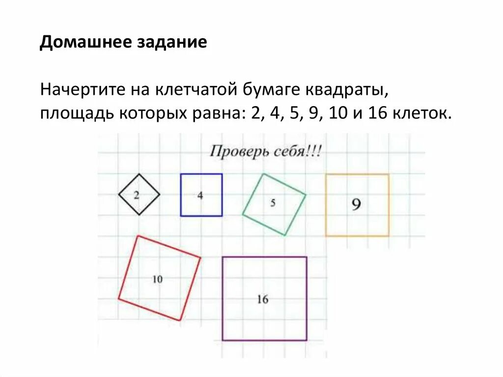 Площадь квадрата 5 клеток