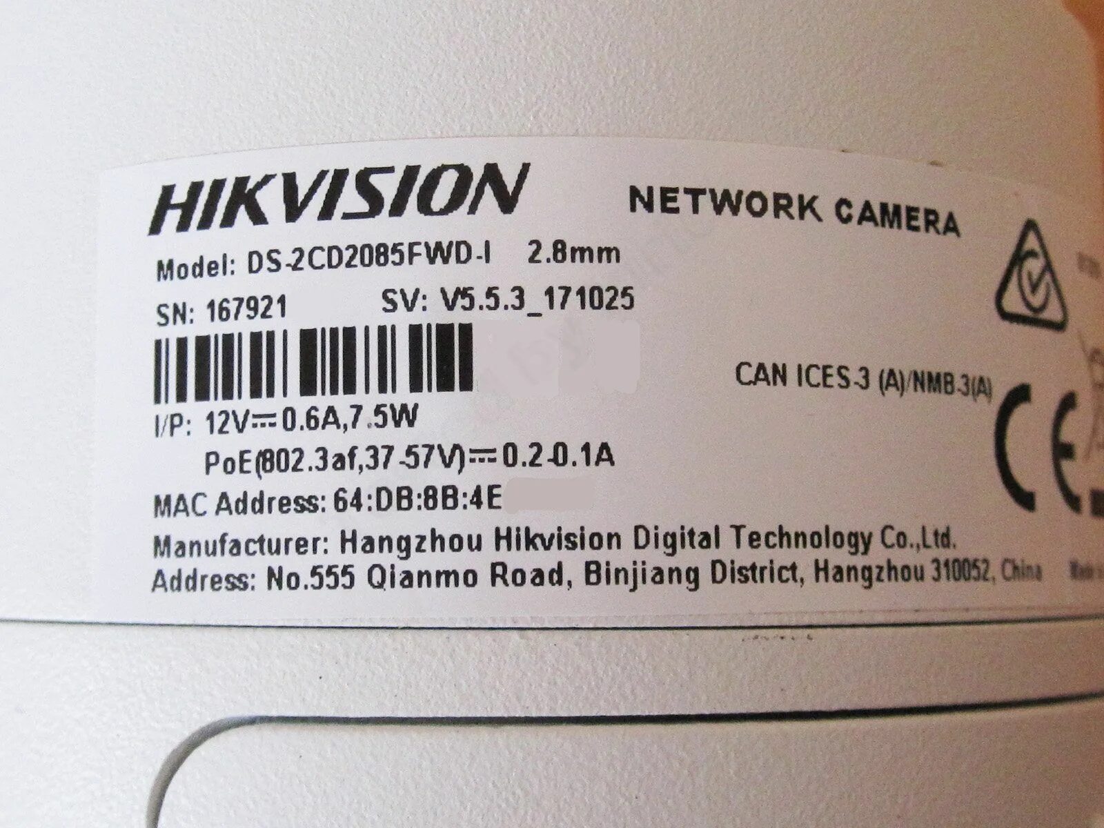 Серийный номер камеры видеонаблюдения. Серийный номер камеры Hikvision. Модель DS-2cd6890wtm. Этикетка с камерой.