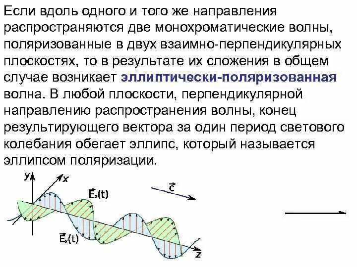 Направление распространения волны. Вектор направления распространения волны. Монохроматическая волна. Сложение волн.