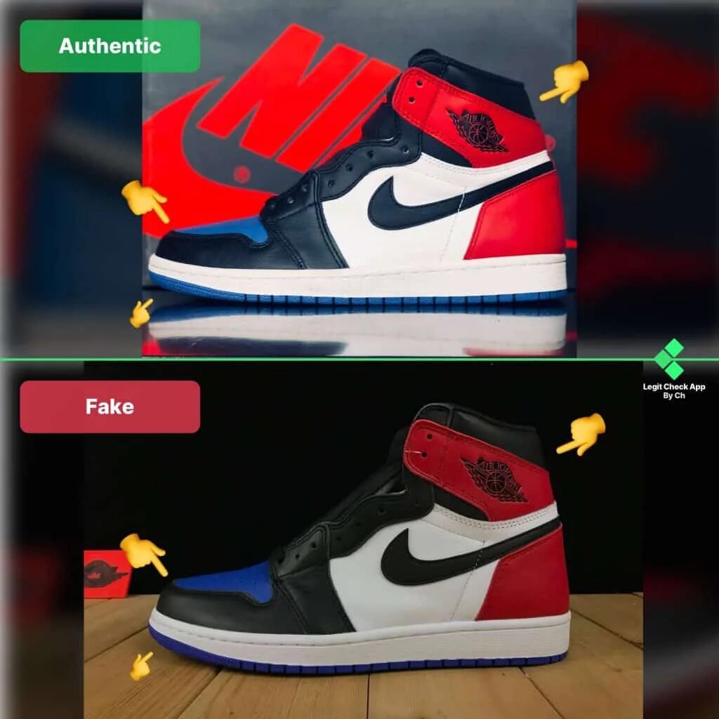 Как отличить найк. Nike Air Jordan 1 fake vs Original. Air Jordan 1 паленые. Nike Jordan 1 оригинал.