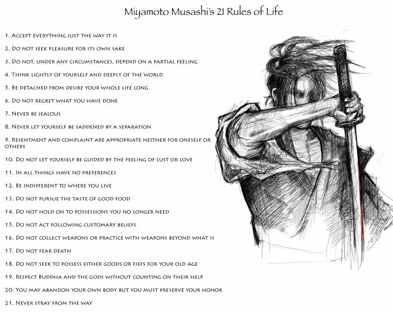 Life rules way. Миямото Мусаси 21 правило. Миямото Мусаси цитаты. Правила Миямото Мусаси. Миямото Мусаси правила жизни.