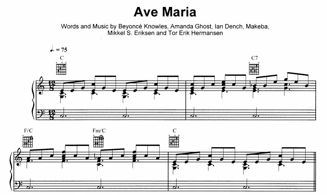 Maria maria слова. Ave maria ноты для фортепиано.