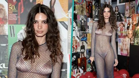 Emily Ratajkowski Shines In See-Through Fishnet Dress And Satin Lingerie Ac...