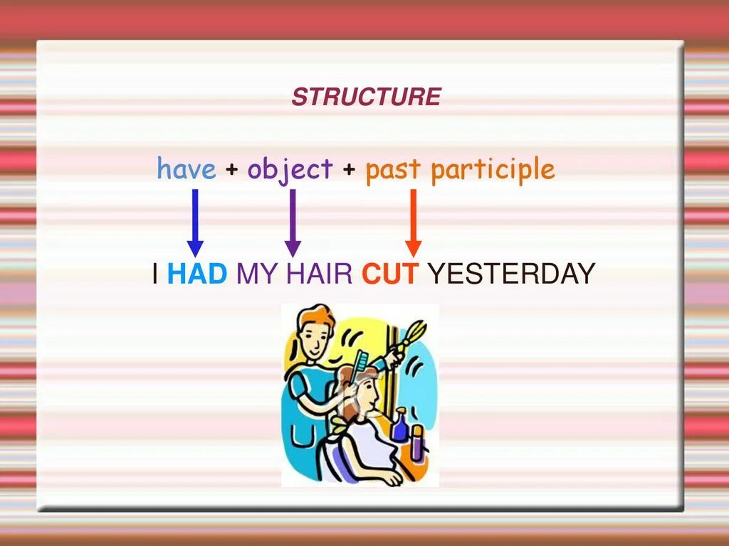 I need to have my hair. Having past participle конструкция. конструкция have smth done. past participle конструкция. конструкция have something done.