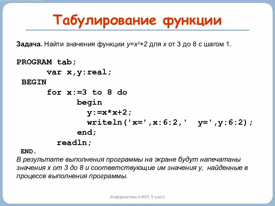 Составление программ 9 класс. Программа табулирования функции pascal. табулирование функции. табуляция функции. программа по информатике 9 класс.