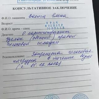 Консультация терапевта заключение