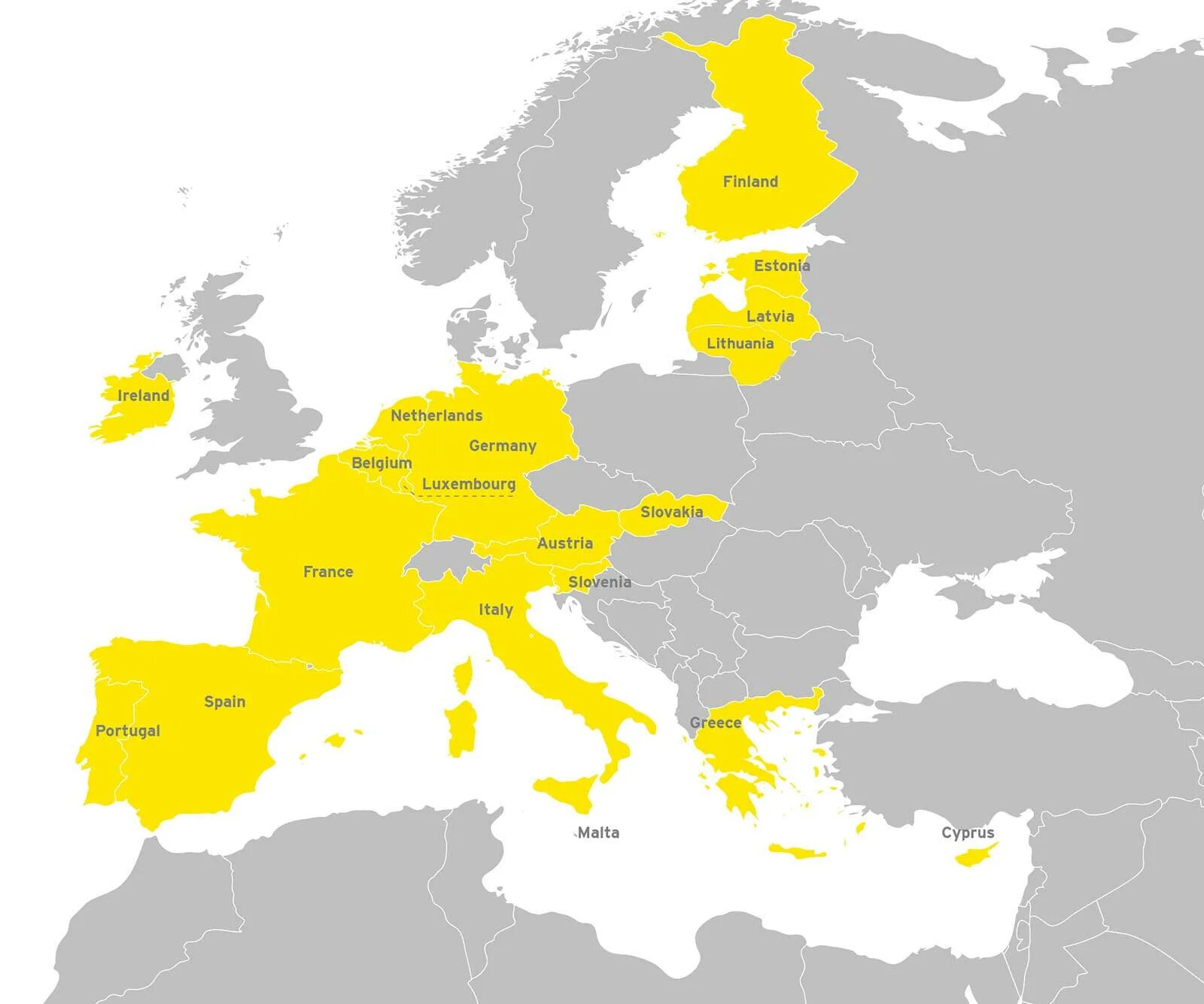 Страны использующие евро. Карта еврозоны. Карта еврозоны со странами. Границы еврозоны. Страны еврозоны на карте Европы.