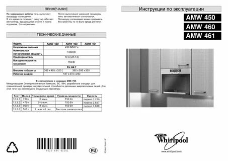 Whirlpool микроволновая печь инструкция