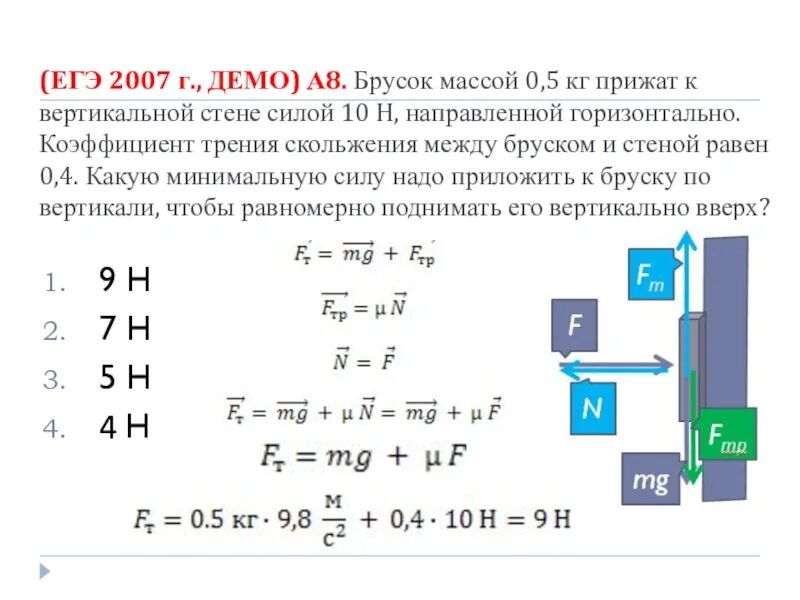 Коэффициент трения между брусками. Брус коэффициент трения. Коэффициент трения и масса. К вертикальной стене прижали брус.