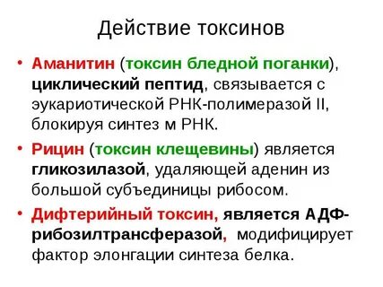Действия токсина