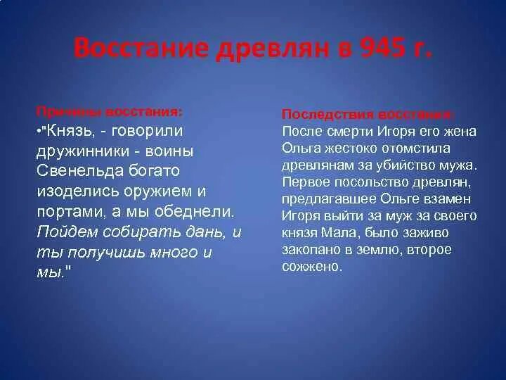 Причины Восстания древлян в 945. Причины Восстания древлян. Восстание древлян в 945 году было вызвано. Чем было вызвано восстание древлян в 945 году. Отроки свенельда изоделись