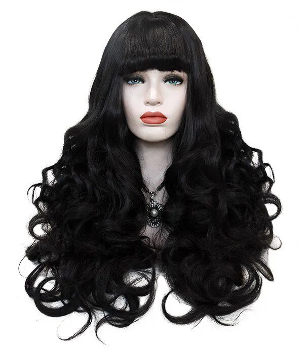 Curl version. Парик для куклы Барби черный. Lace Front Wig with Bangs.