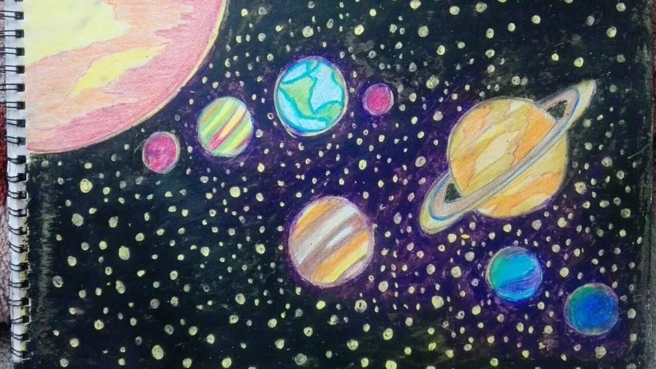 Рисование для детей космос. Рисунок на тему космос. Космос красками для детей. Рисование с детьми на тему космос. Космический пейзаж рисунок легкий