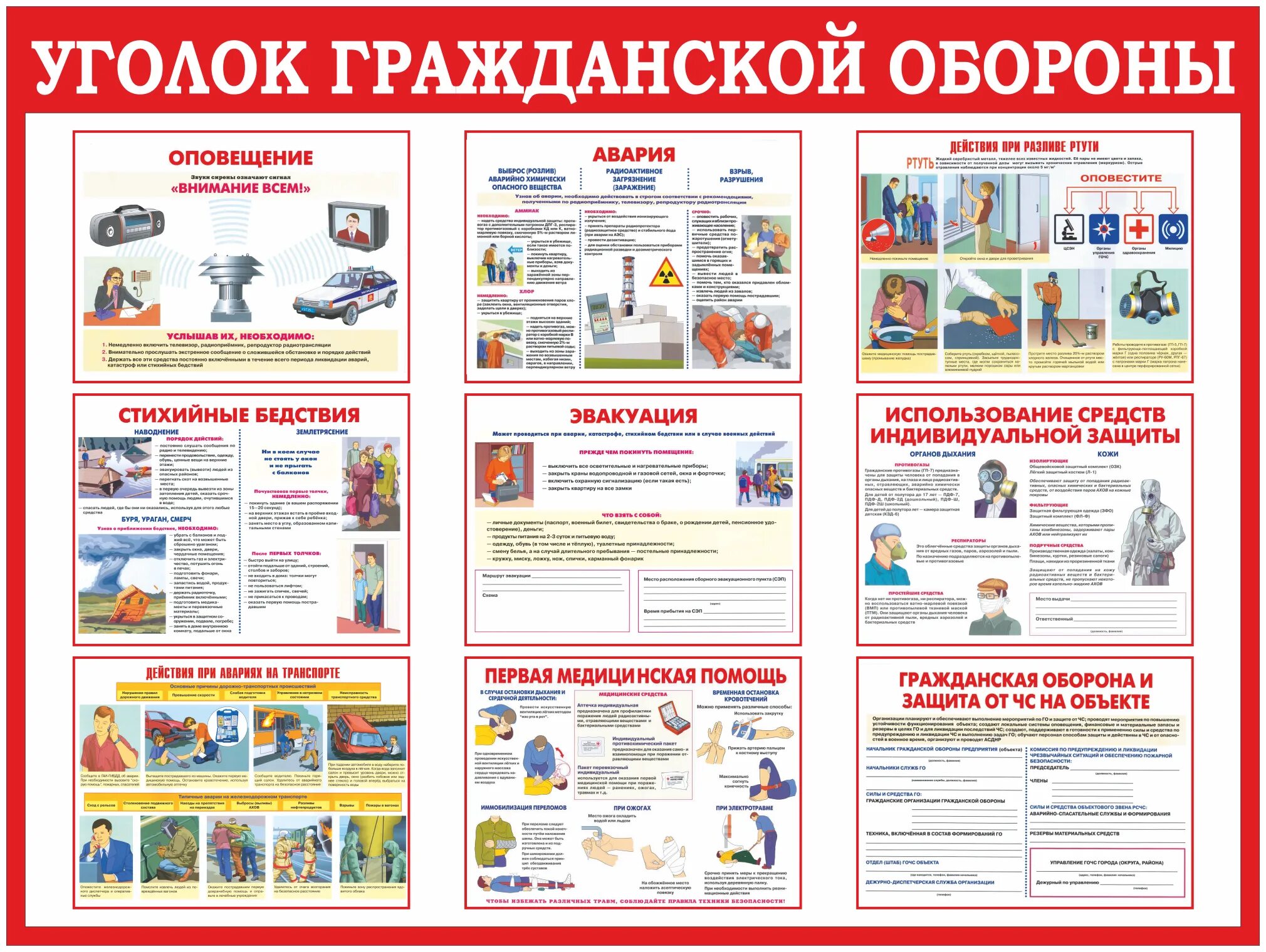 Го в стенд. Плакаты &quot;уголок гражданской обороны&quot; (комплект 10 пл., 30x41 см). уголок по го и чс. информационный стенд по гражданской обороне. стенд го и чс.