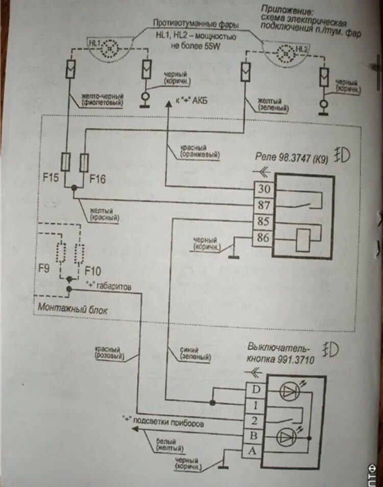 Распиновка противотуманных фар. Схема подключения кнопки туманок Приора 2. Схема подключения кнопки ПТФ Приора 2.