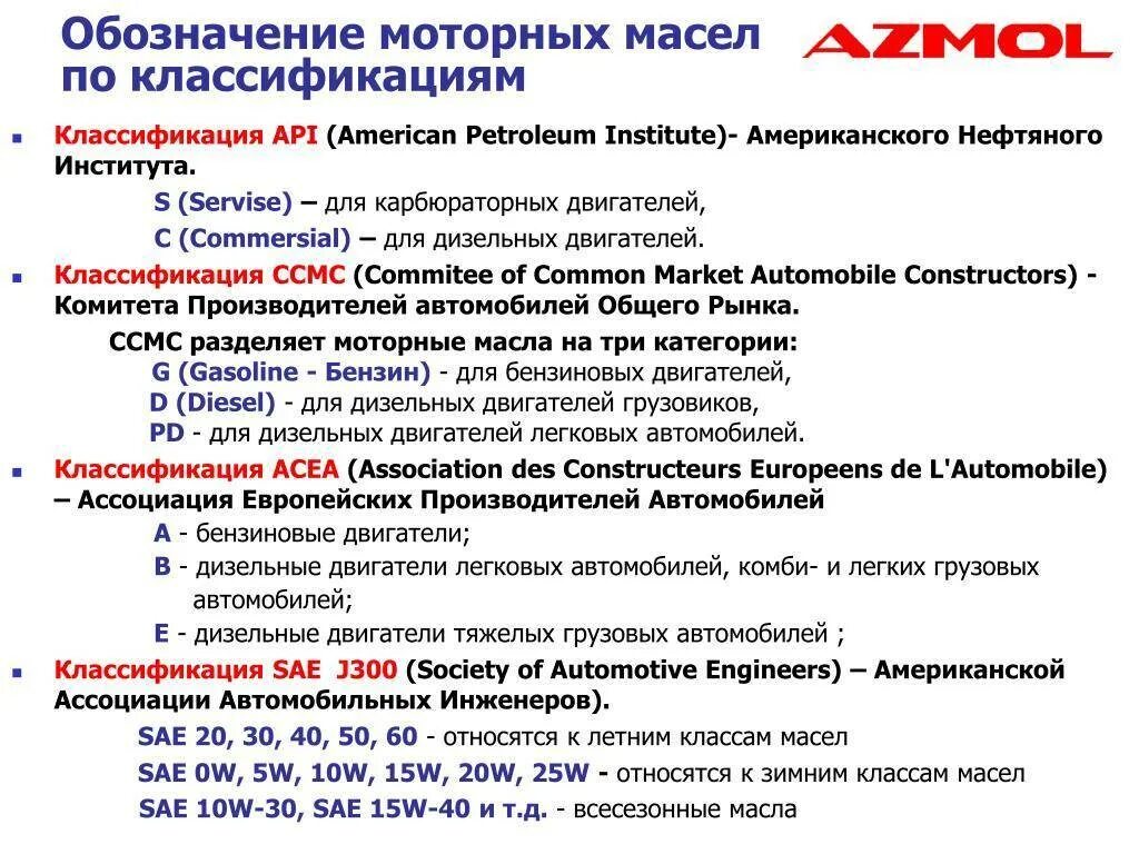 Моторные масла и их обозначения