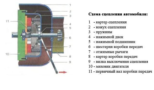 Схема механизма сцепления автомобиля. Сцепление схема и принцип работы. Схема включения сцепления. Элементы сцепления с механическим приводом схема.