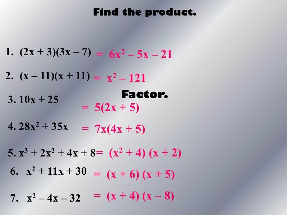 (X-5)^2. X2=5x. (X-2)(X+2). 2x2=5.