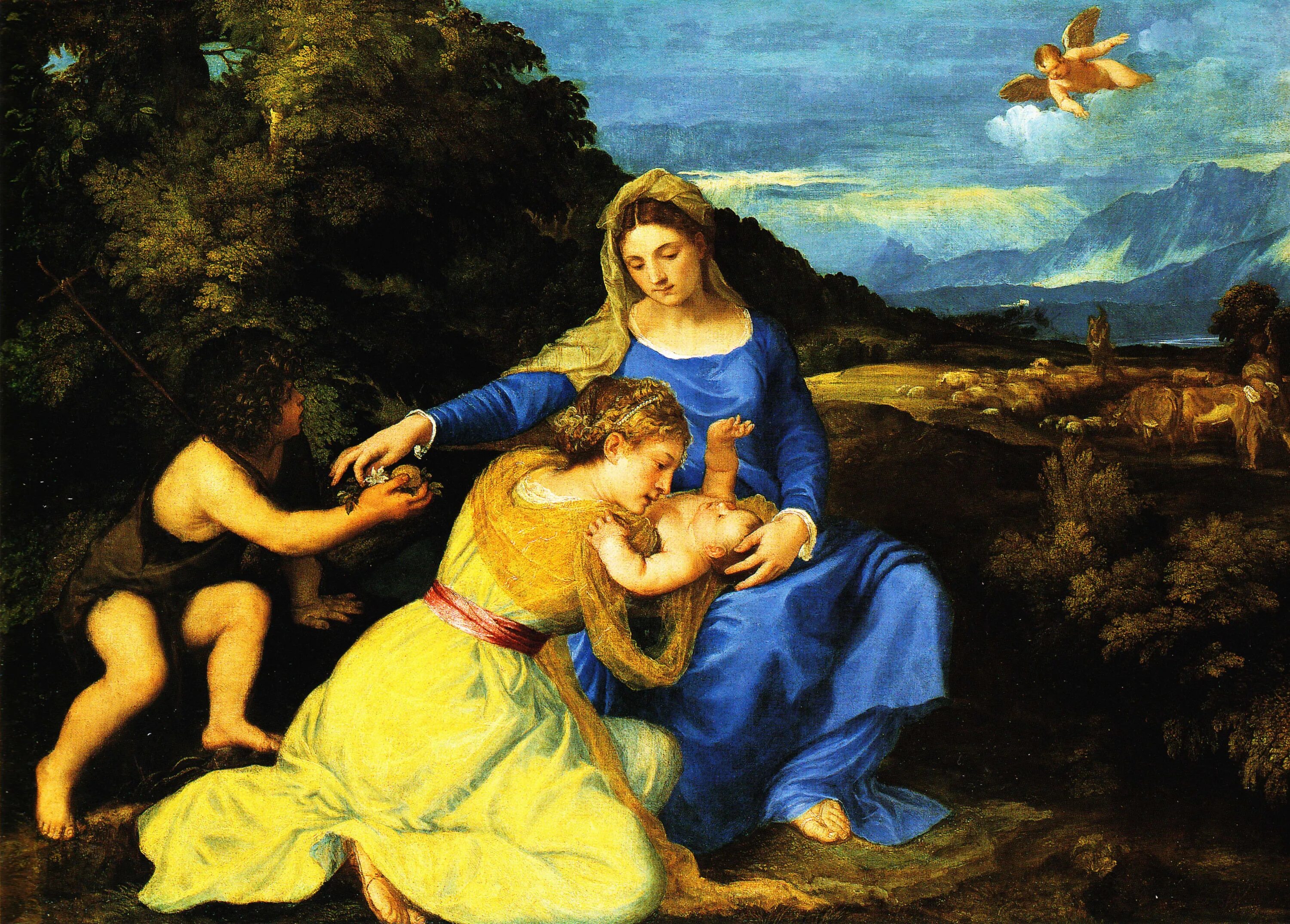 Какие произведения живописи есть. Тициан Мадонна с младенцем. Мадонна Тициан живопись. ,Вечеллио Тициан , «Мадонна семьи Куччина»,. Тициан Вечеллио картины.