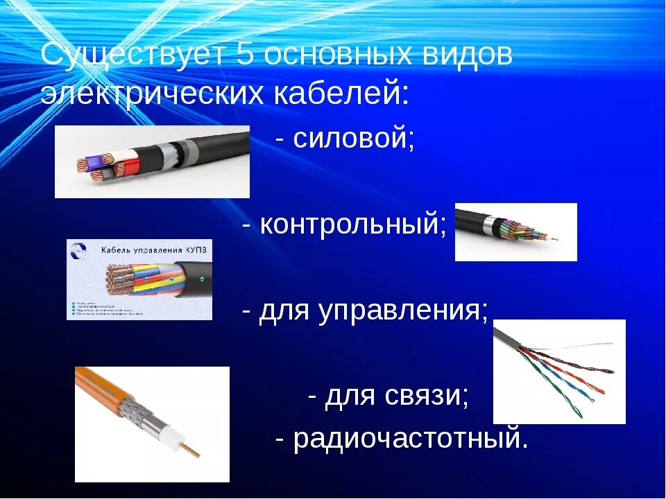 Основные виды кабелей
