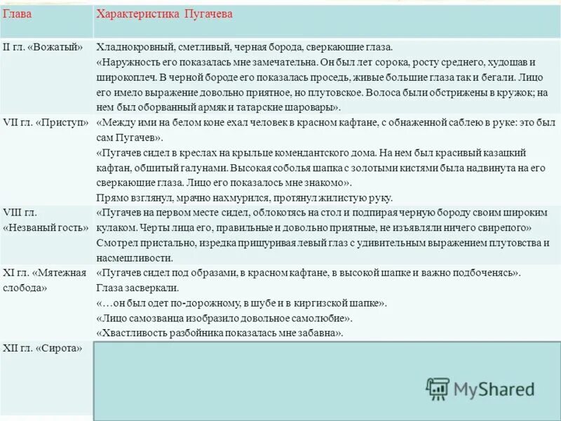 Глава характеристика Пугачева 2 глава вожатый. /Характеристика Пугачева и его программа.