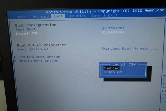 Disable the csm in setup