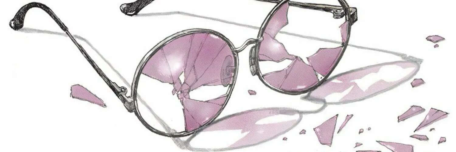 Розовые стекла бьются стеклами внутрь. Сломанные розовые очки. Треснутые розовые очки. Разбитые очки. Розовые очки разбились.