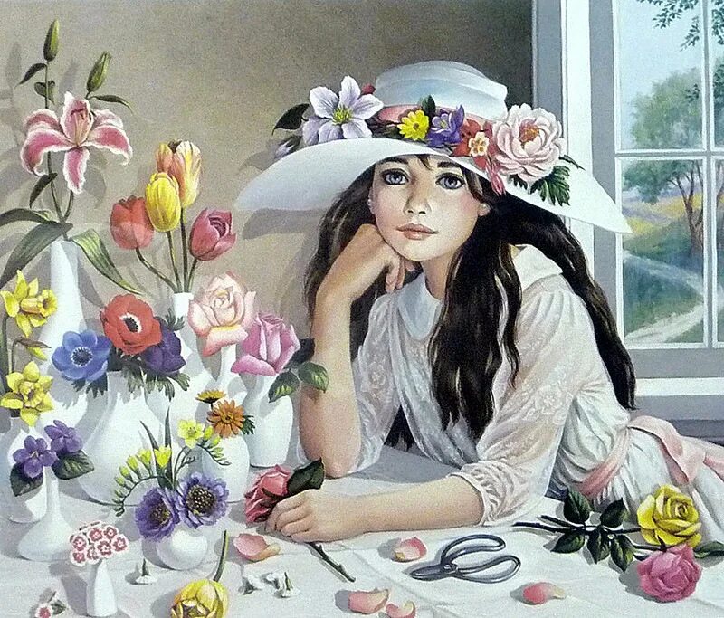 Красивые женщины с цветами картины
