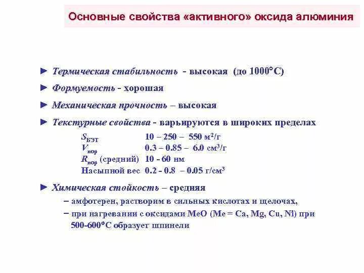 Какие свойства проявляет оксид алюминия. Активная окись алюминия. Термическое разложение оксида алюминия. Устойчивость оксидов.