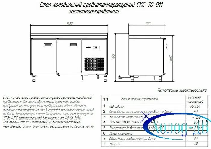 техническая характеристика стола