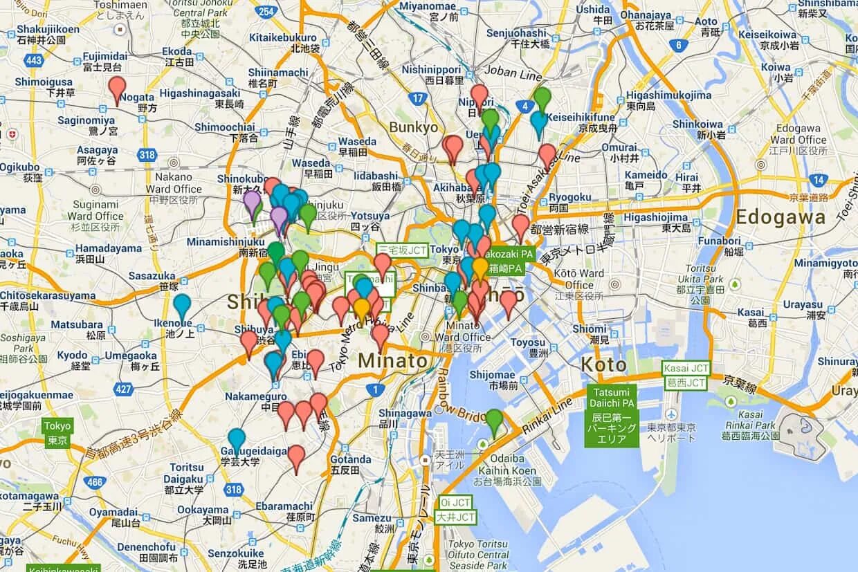 Карта tokyo. Карта достопримечательностей Токио. Достопримечательности в Токио на карте города. Карта районов Токио. Центр Токио на карте.