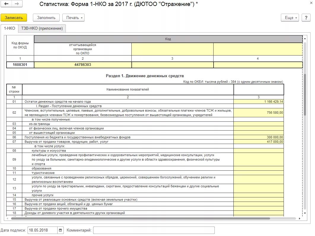 1 нко пример заполнения