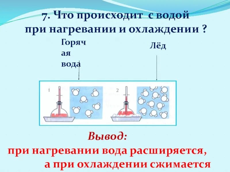 При охлаждении объем тела уменьшается. Вода при нагревании расширяется. что происходит с водой при нагревании и охлаждении. вода при нагревании и при охлаждении. вода расширяется при нагреван.