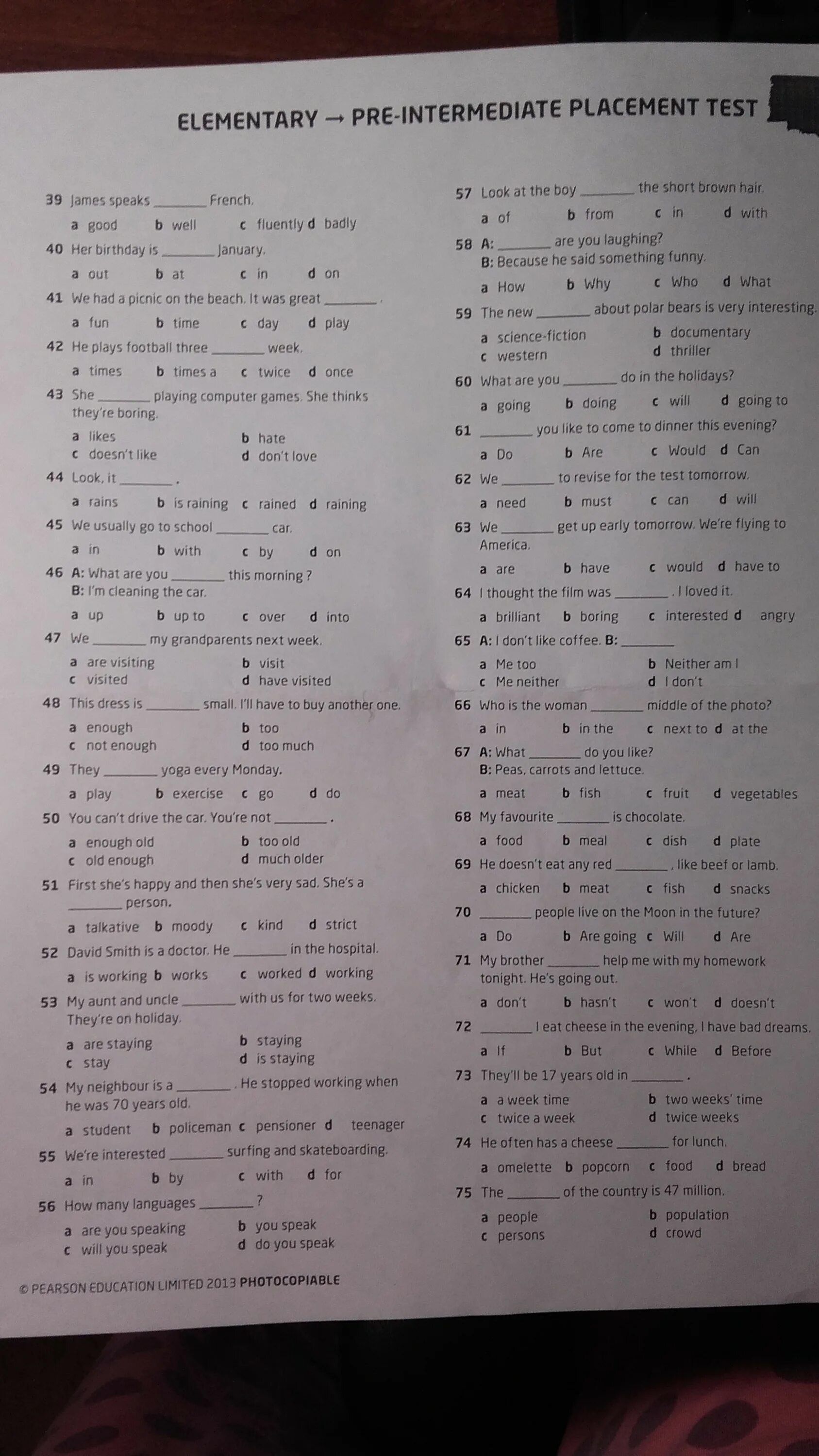Intermediate tests ответы. Тест intermediate. elementary test 1 ответы.