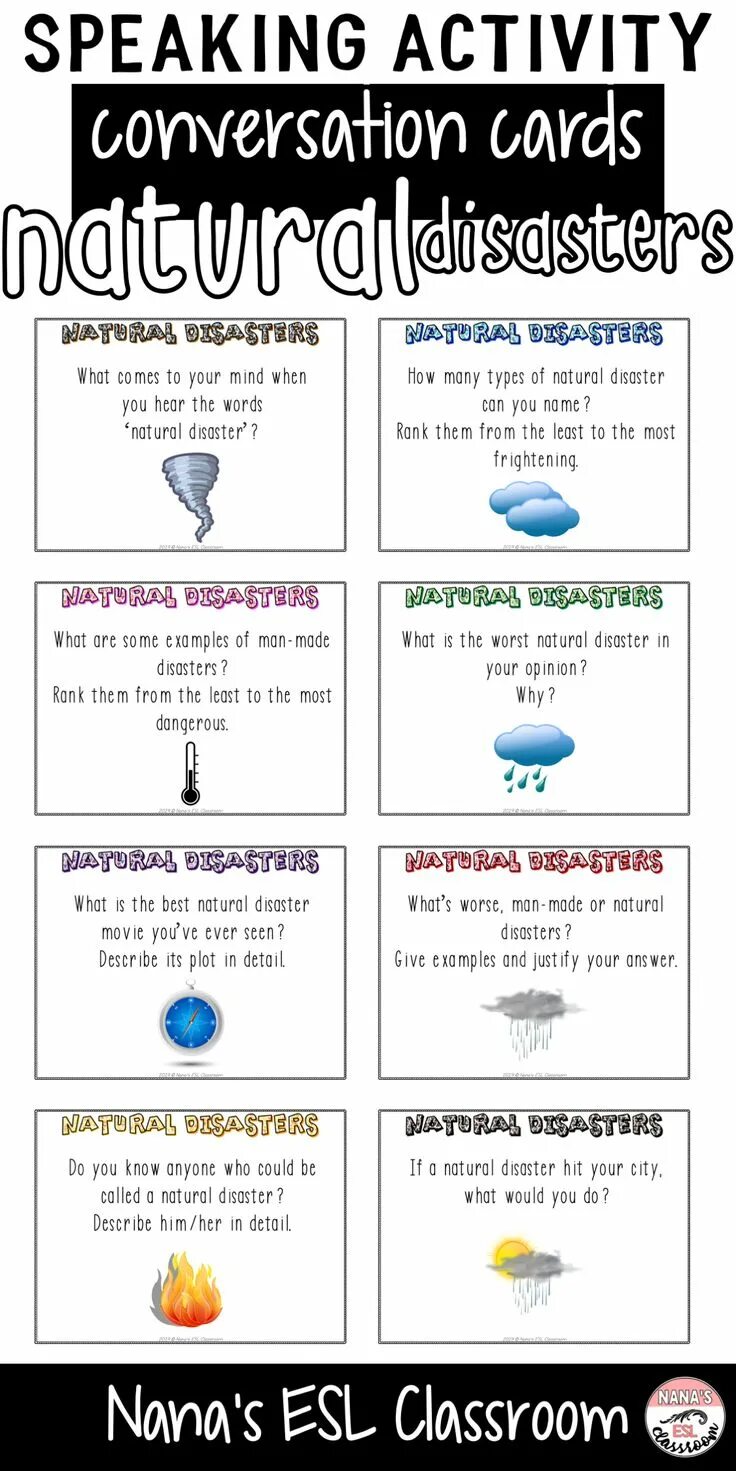 Questions about natural disasters. Natural disasters speaking. natural disasters speaking activities. natural disasters speaking cards. natural disasters esl.