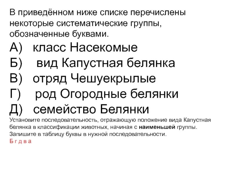 Классификация капустной белянки. Установите последовательность капустная белянка