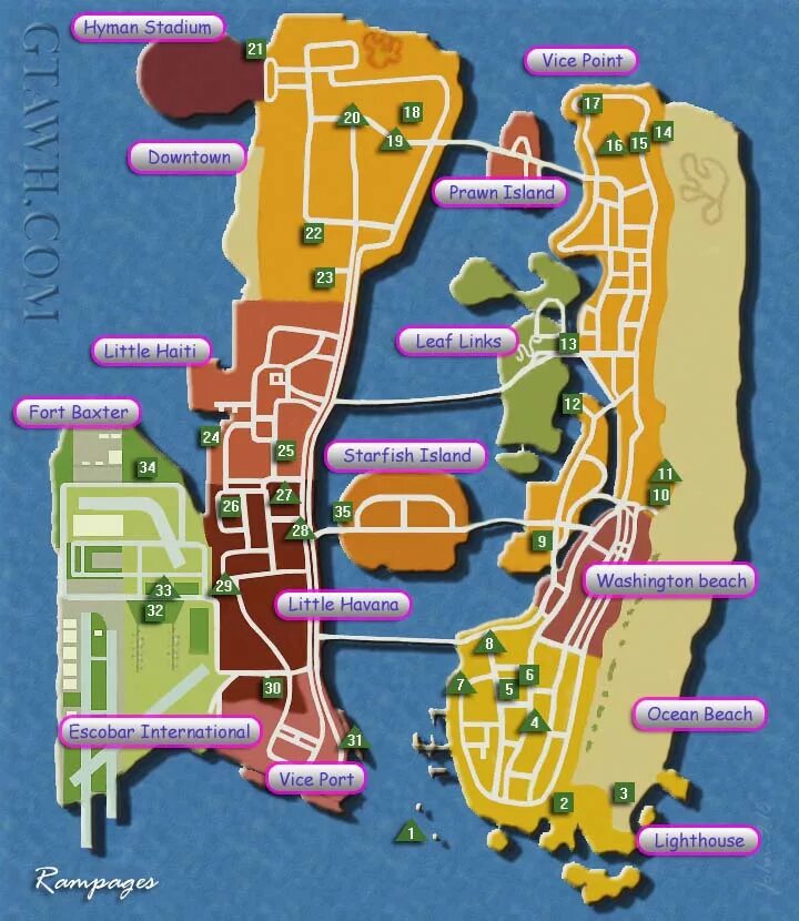 GTA vice City Rampage Map. Уникальные прыжки Вайс Сити карта. Карта прыжков ГТА Вайс Сити. GTA vice City карта буйств. Карта вай сити