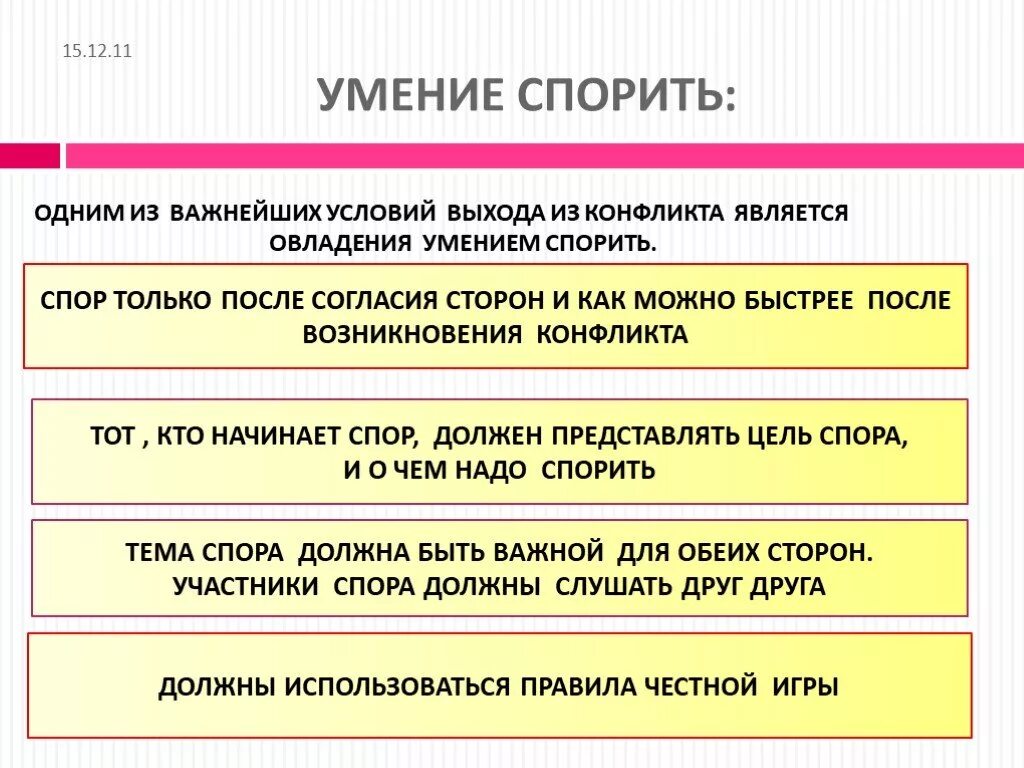 Умение спорить. Цели спора. Условия для начала спора. Основные требования культуры спора. Целями спора является