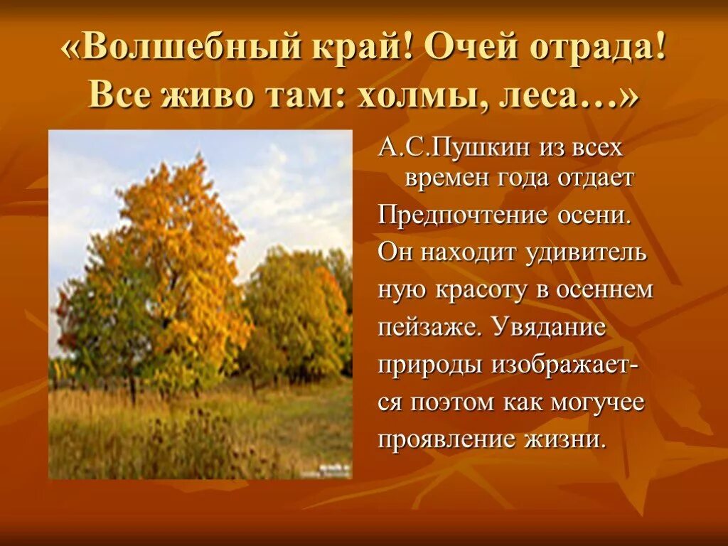 Анализ стихотворения осень пушкина. Волшебный край очей Отрада Пушкин. Волшебный край! Очей Отрада! Всё живо там: холмы, леса,. Стихотворение Пушкина Волшебный край. Пушкин стих Волшебный край.