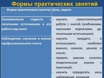 Виды практических занятий в вузе