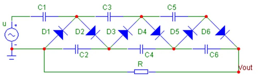 Электрическая схема умножителя напряжения. Схема умножителя напряжения постоянного тока. Диодный умножитель напряжения схема. Схема умножителя напряжения на диодах.