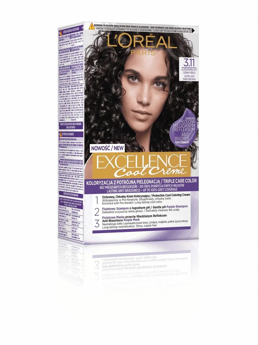 Краска лореаль ультра пепельный. Loreal Excellence 3.11. Краска для волос Excellence cool Creme 3.11. L'Oreal Excellence cool Creme. Краска лореаль экселанс 3.11.