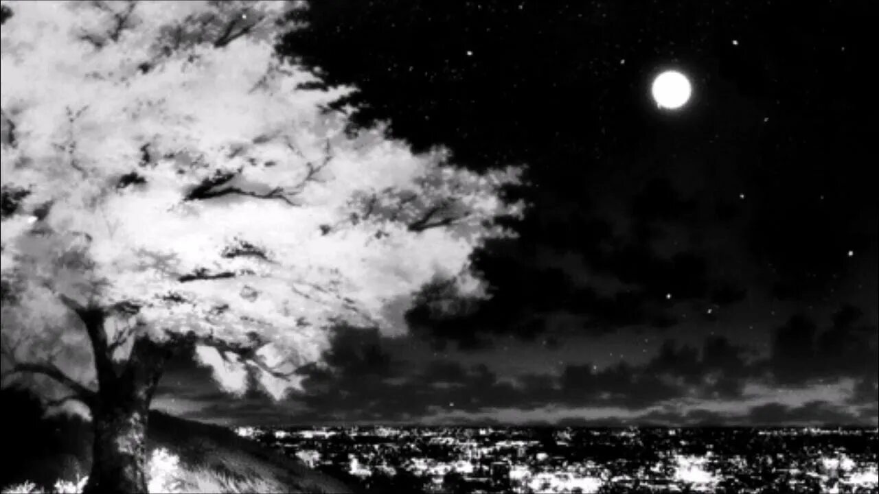 Black and white gif. Черное небо аниме. аниме пейзаж черно белый. темное небо gif. чб небо аниме.
