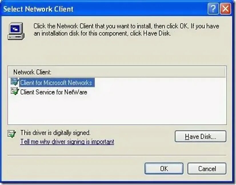 Microsoft network client. Microsoft network client