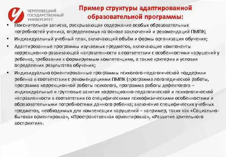 Структура адаптированной программы. Структура адаптированной программы