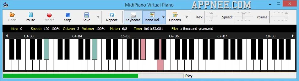 Virtual midi piano keyboard